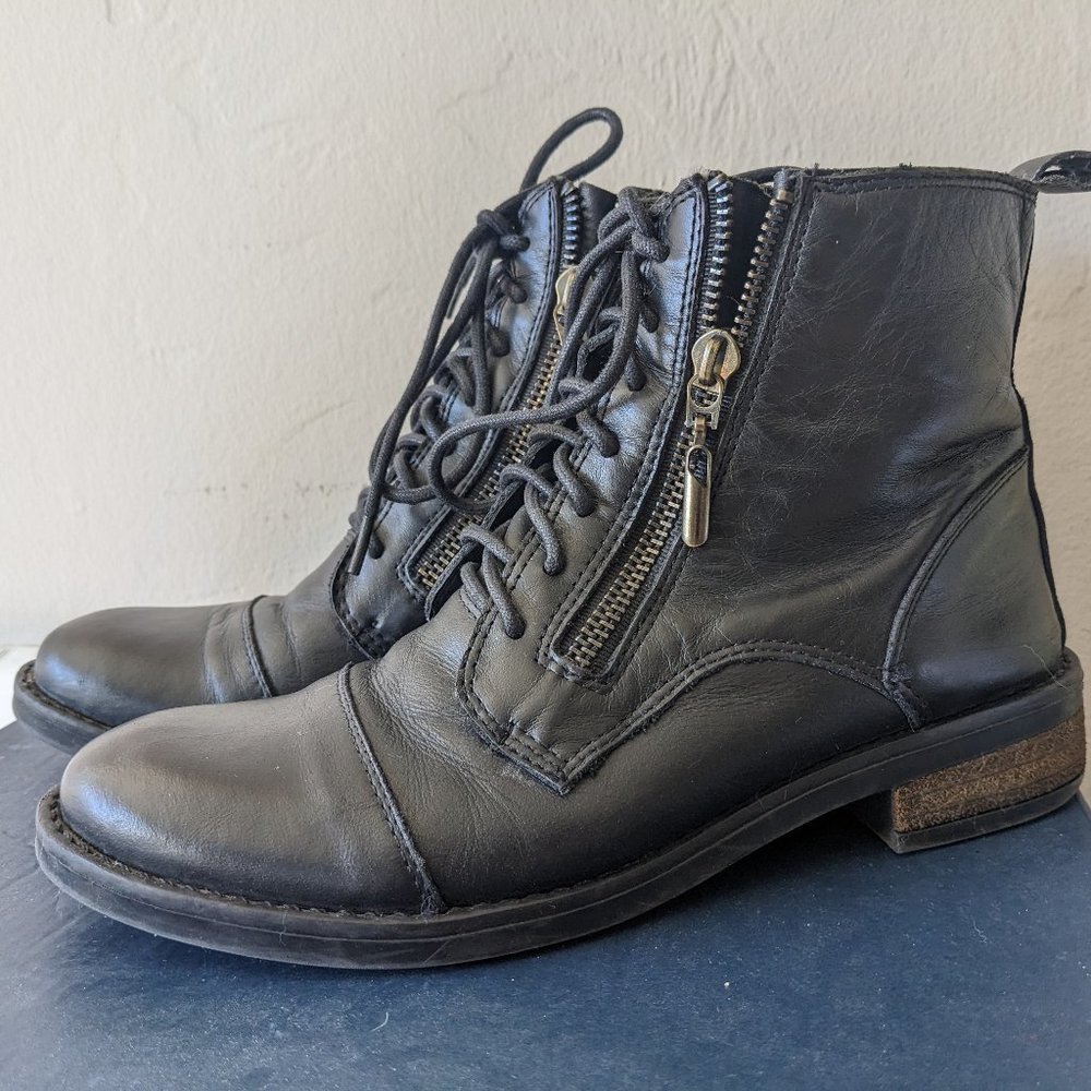 Lucky Brand Women's Black Leather Nahdia Combat Motorcycle Boots, Size 6 M